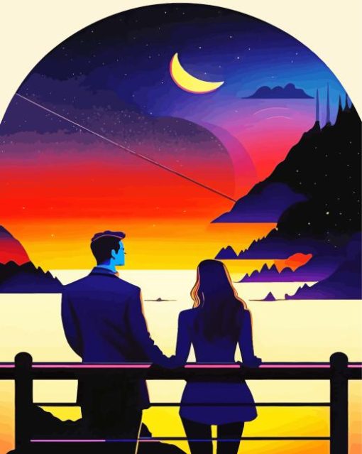 Couple Contemplating The moon Diamond Painting