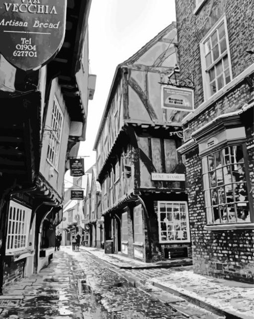 black And White York Shambles Diamond Painting