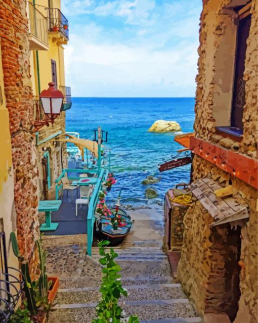 Calabria Sea View from Alleys Diamond Painting