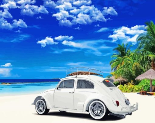 Vw Bug At Beach Diamond Painting