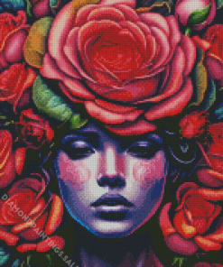 Red Floral Lady Diamond Painting