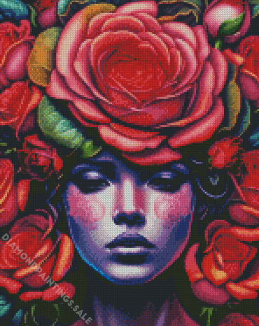 Red Floral Lady Diamond Painting