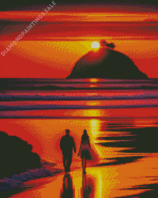 Couple Walking On Beach Diamond Painting