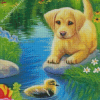 Dog And Little Duck Diamond Painting