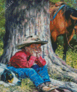Dog With Horse And Child Diamond Painting