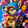 Floral Dogs Diamond Painting