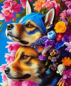 Floral Dogs Diamond Painting