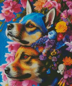 Floral Dogs Diamond Painting