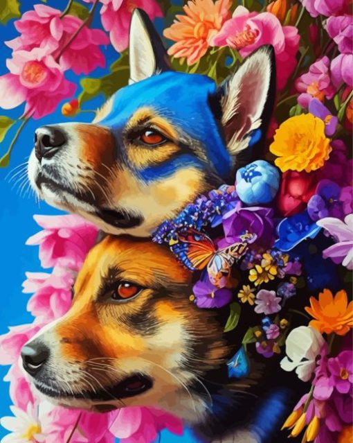 Floral Dogs Diamond Painting