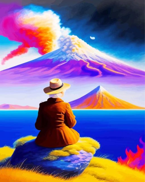 Lady Near Volcano Diamond Painting