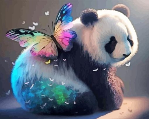 Panda And Butterfly Diamond Painting