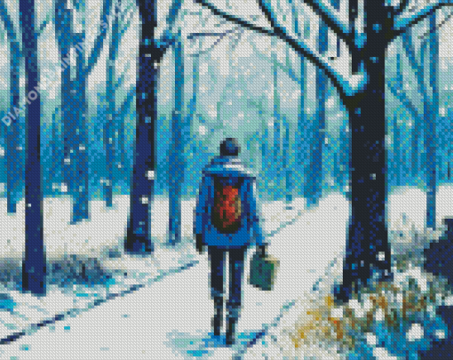 Walking Alone In Snow Diamond Painting