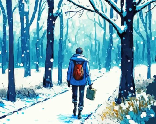 Walking Alone In Snow Diamond Painting