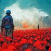 Abstract Soldiers And Poppies Diamond Painting