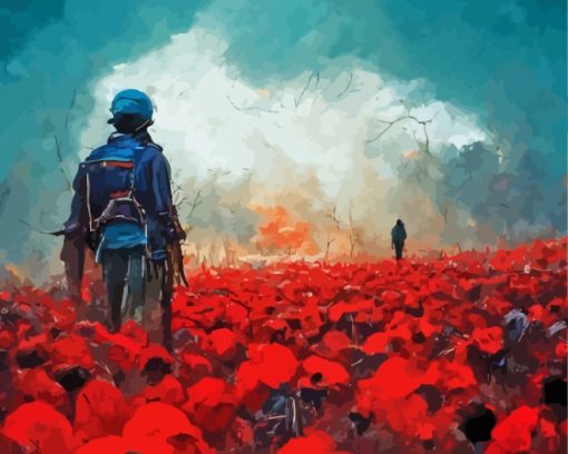 Abstract Soldiers And Poppies Diamond Painting