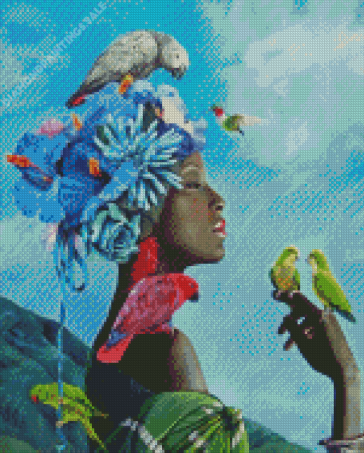 African Woman And Parrots Diamond Painting