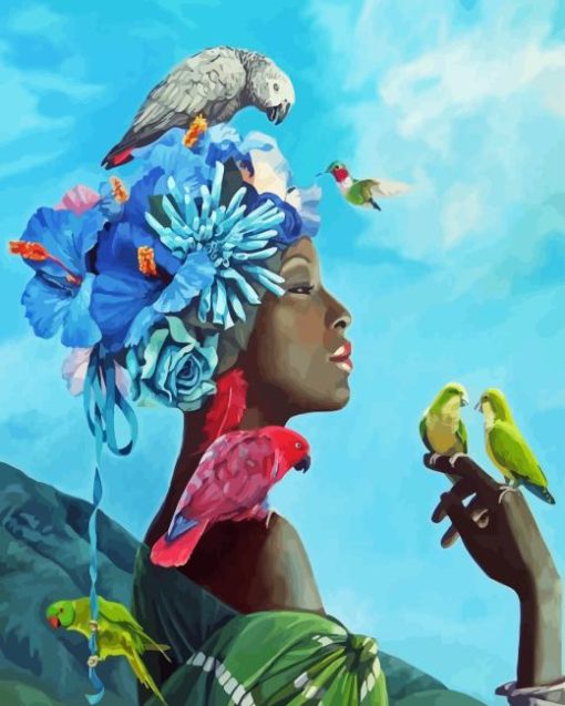 African Woman And Parrots Diamond Painting