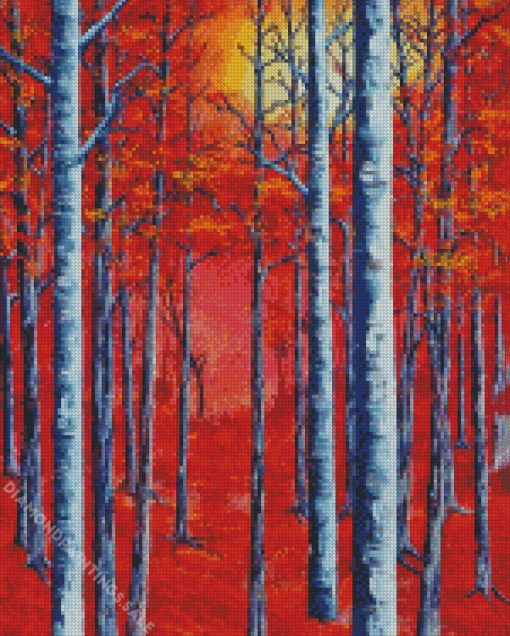 Autumn White Birches Diamond Painting