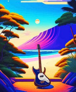 Beach Guitar Illustration Diamond Painting