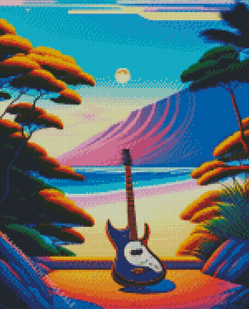 Beach Guitar Illustration Diamond Painting