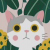 Cartoon Cat And Plant Diamond Painting