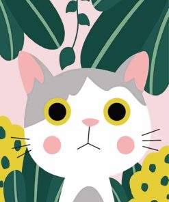 Cartoon Cat And Plant Diamond Painting