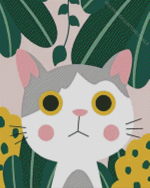 Cartoon Cat And Plant Diamond Painting