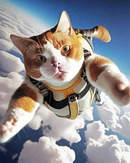 Cat Skydiving Diamond Painting