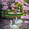 Cherry Tree And Swans Diamond Painting