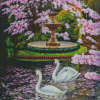 Cherry Tree And Swans Diamond Painting