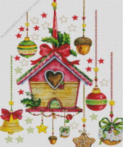 Christmas Birdhouse Decoration Diamond Painting