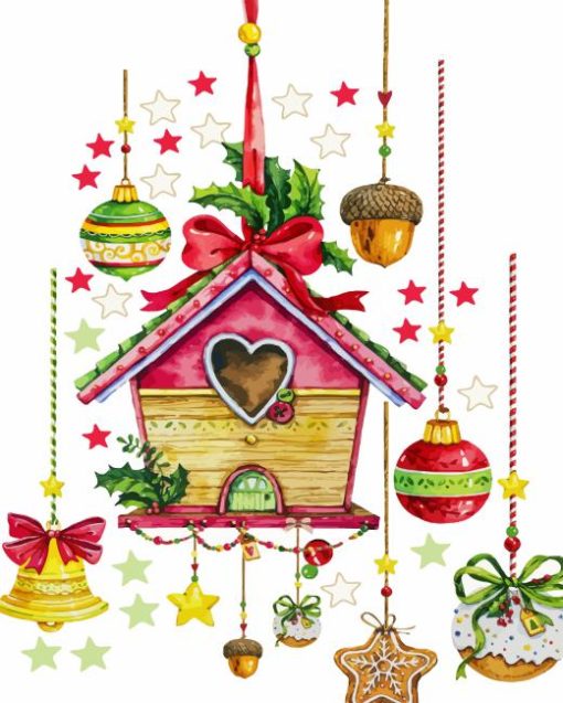 Christmas Birdhouse Decoration Diamond Painting