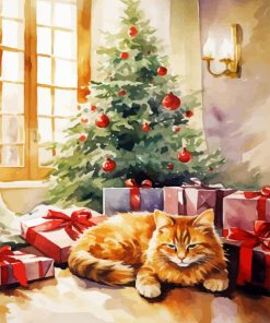 Christmas Ginger Cat Diamond Painting