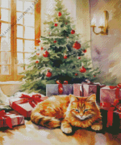 Christmas Ginger Cat Diamond Painting