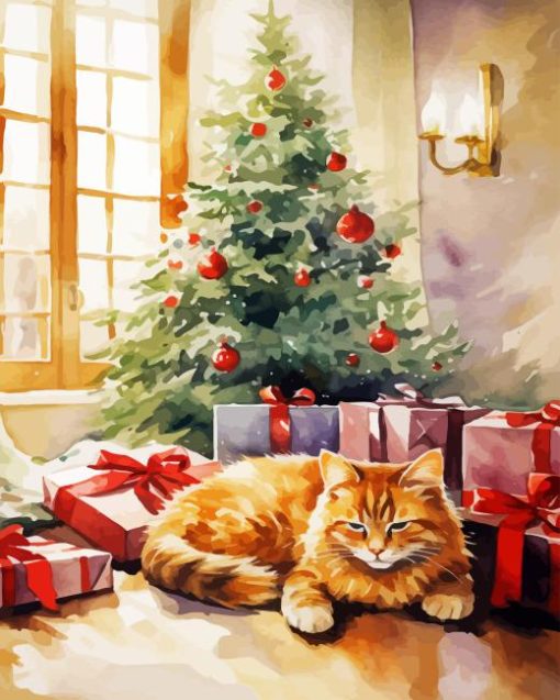 Christmas Ginger Cat Diamond Painting