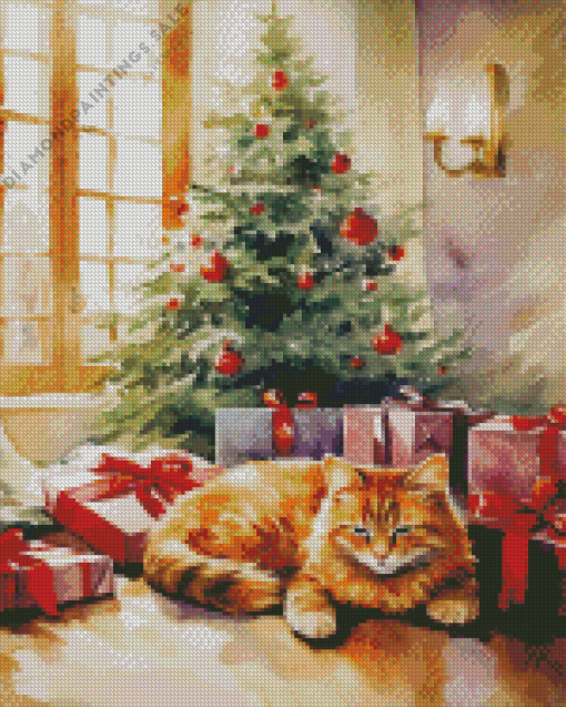 Christmas Ginger Cat Diamond Painting