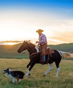 Cowboy On Horse With Dog Diamond Painting