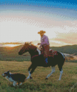 Cowboy On Horse With Dog Diamond Painting