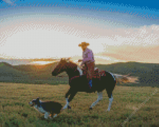 Cowboy On Horse With Dog Diamond Painting