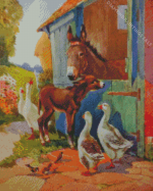 Donkeys And Geese Diamond Painting