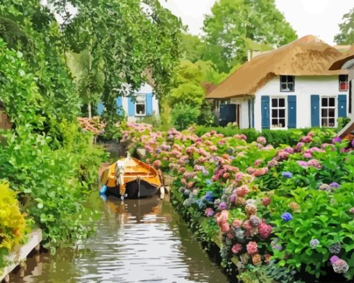 Giethoorn City Canal Diamond Painting