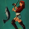 Girl Fishing Vintage Art Diamond Painting