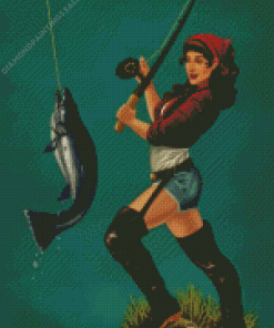 Girl Fishing Vintage Art Diamond Painting