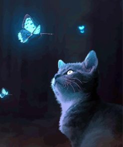 Kitten With Blue Butterfly Diamond Painting