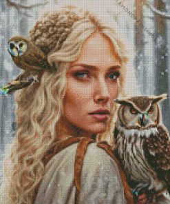 Lady With Owl Diamond Painting