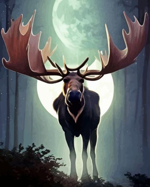 Moose And Moon Diamond Painting