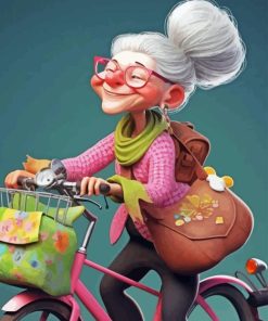 Old Lady On Bike Diamond Painting