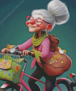 Old Lady On Bike Diamond Painting