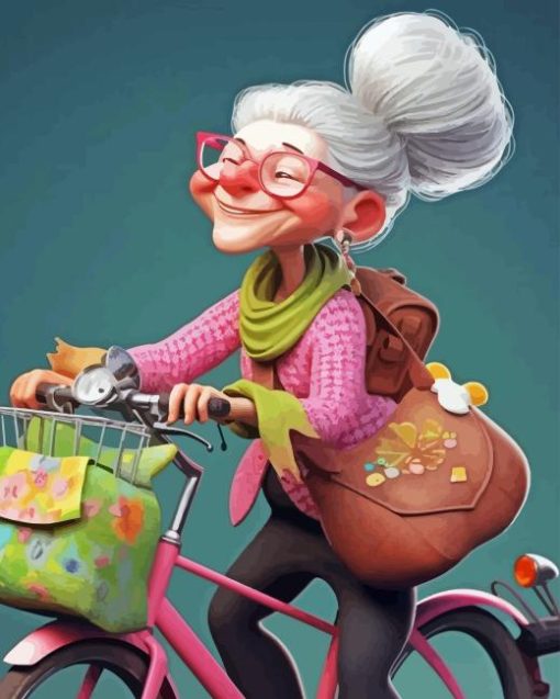 Old Lady On Bike Diamond Painting