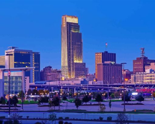 Omaha Buildings At Night Diamond Painting